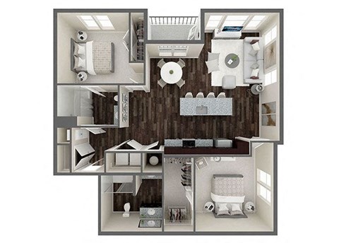 Floor plan for 2 beds, 2 baths, 1184 sqft